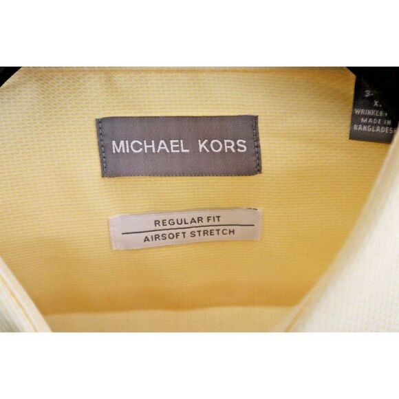 Michael Kors Men's Sz 17.5 34/35 Yellow Airsoft Non-Iron Performance Dress Shirt - Picture 3 of 5